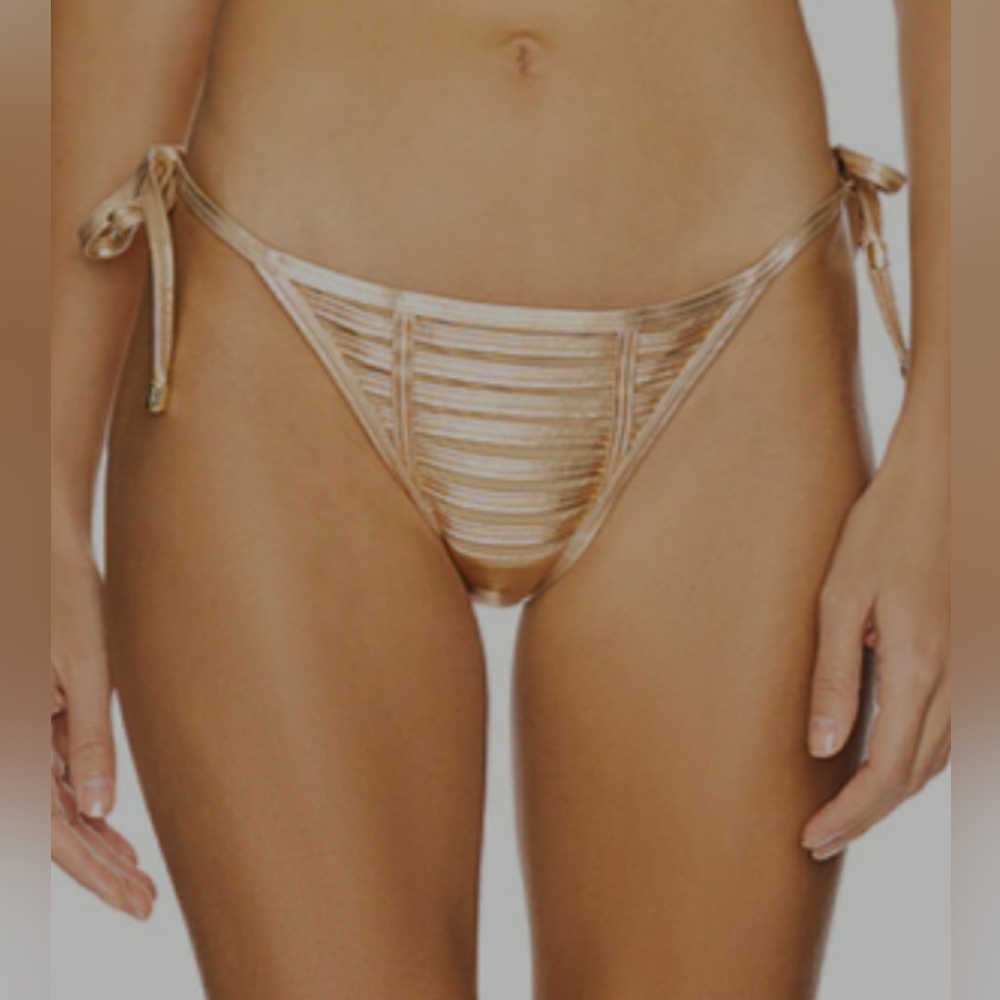 Beach Bunny Size XS Hard Summer Gold Tie Side Skimpy Bikini Bottom NWOT